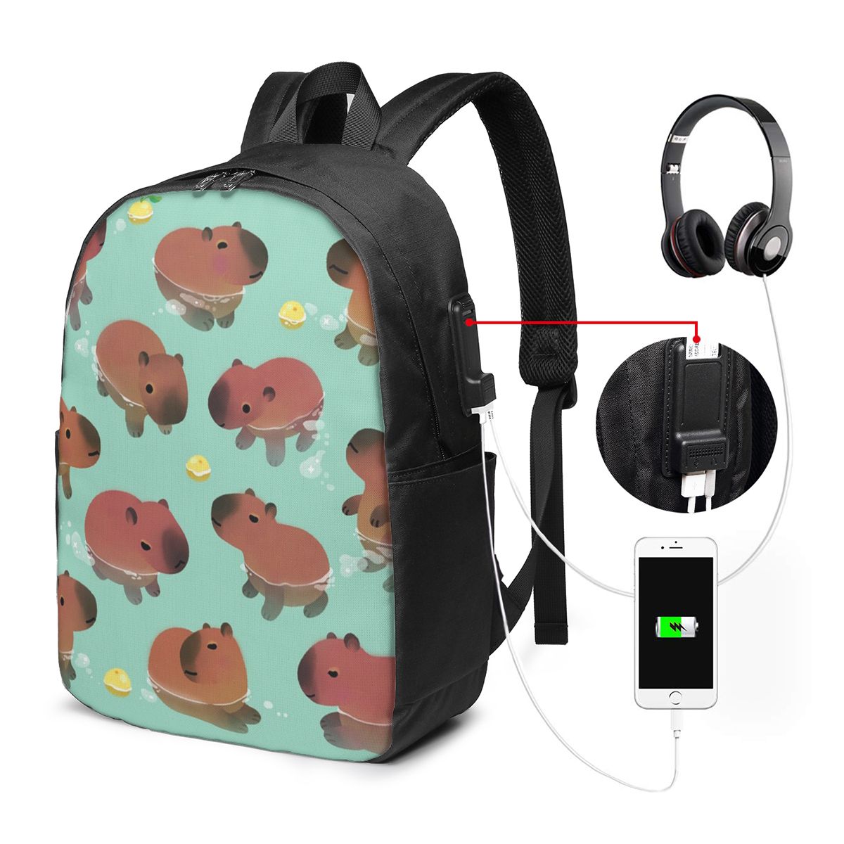 Women Bags For College - Capybara Animal Pattern Backpack Travel Notebook