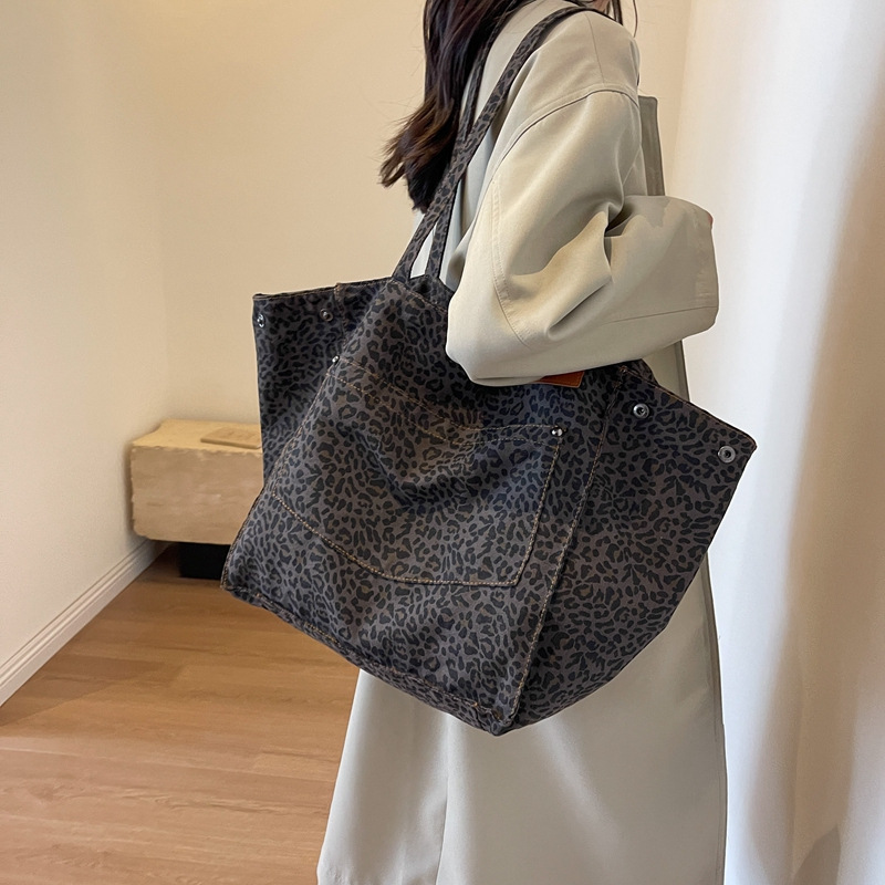 Shopper Tote Canvas - Leopard Pattern Tote Bag Vintage Canvas
