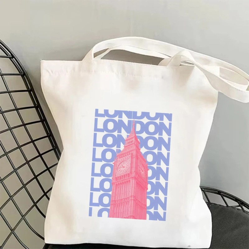 Shopper Tote Canvas - Chicago London Eiffel Tower Graphic Tote