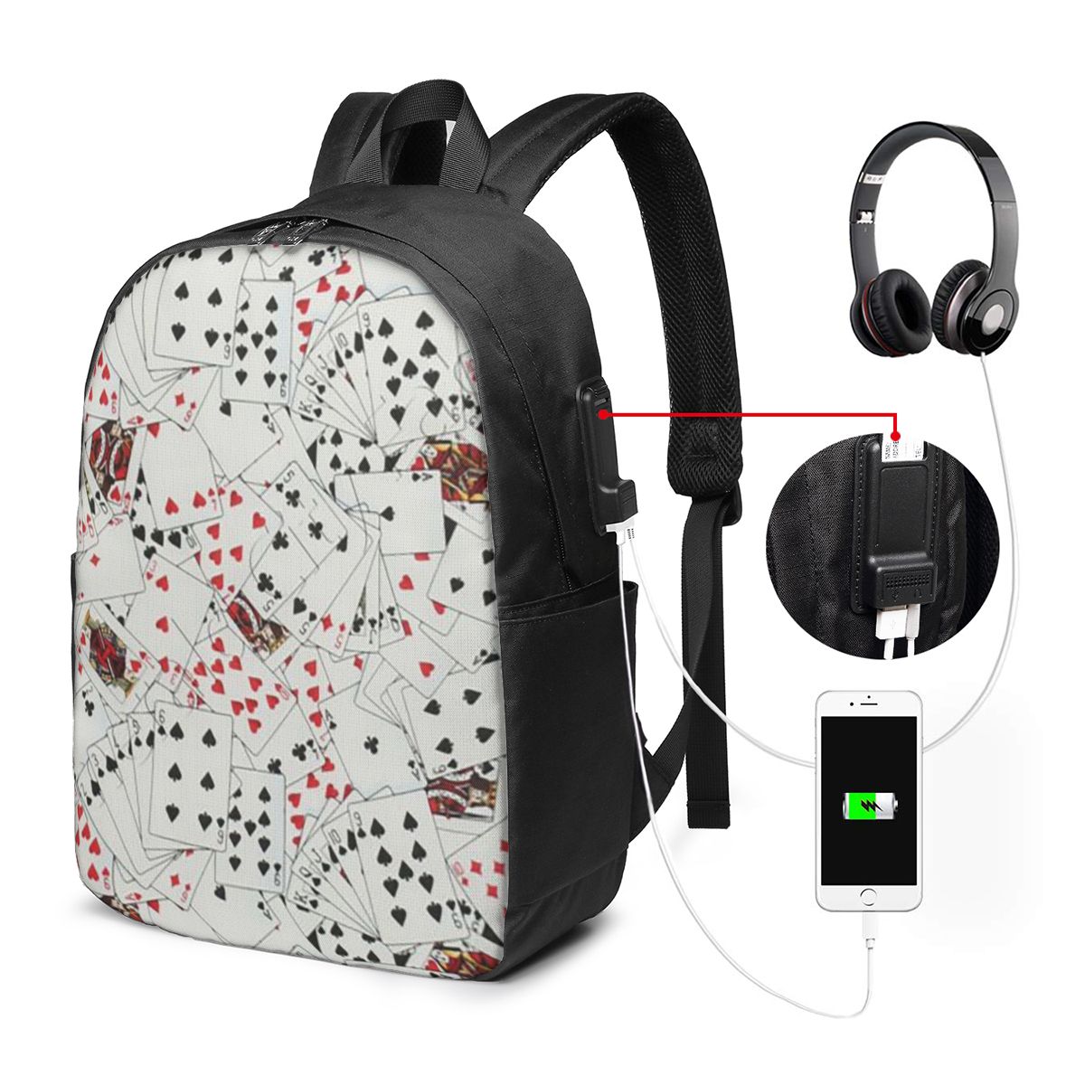 Women Bags For College - Playing Cards Poker Print Backpack Travel