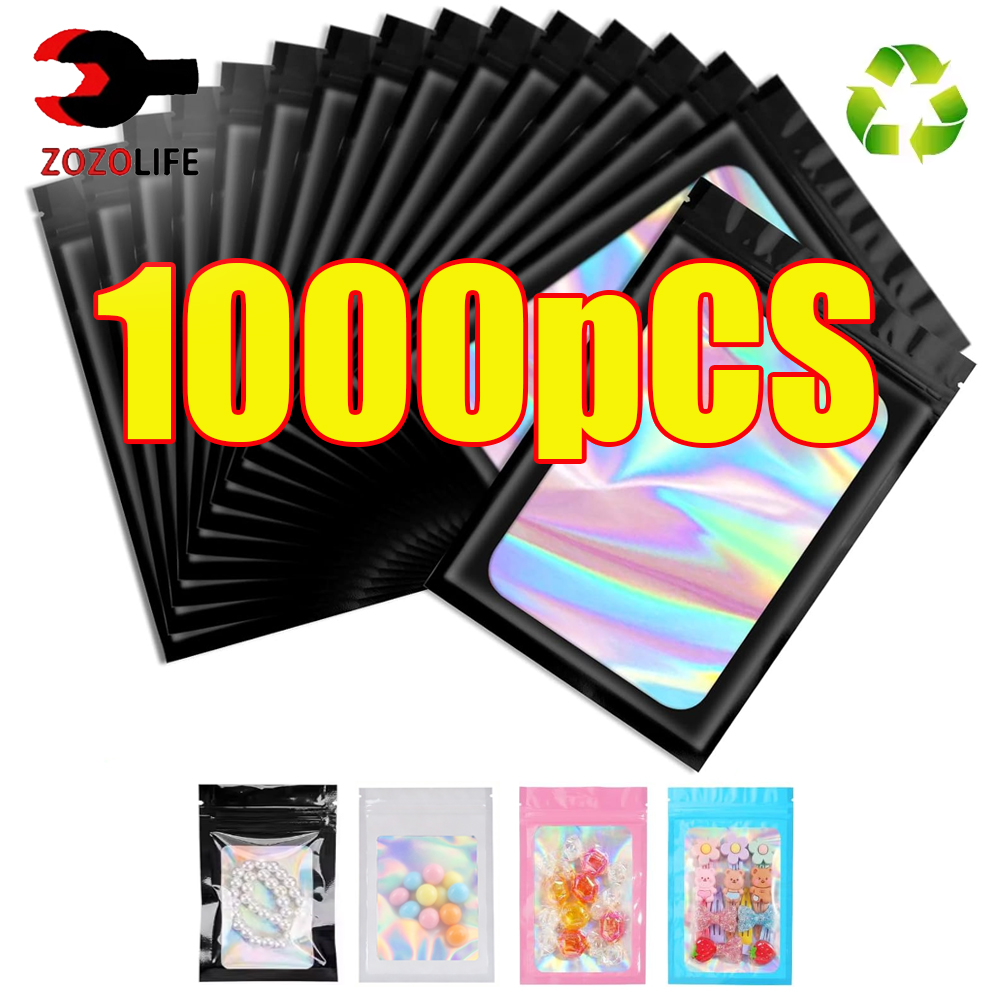 Women Bags Under 500 - 10-1000Pcs Holographic Ziplock Bag Black Plastic