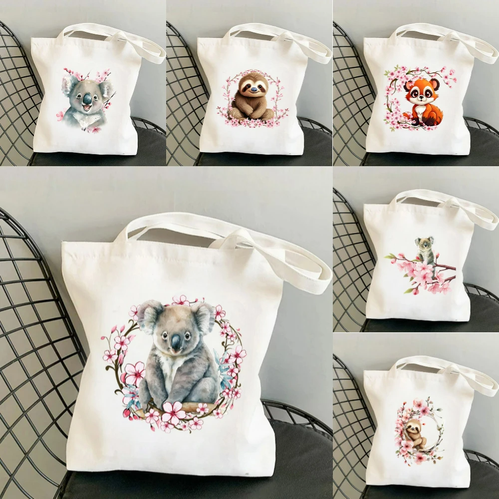 Shopper Tote Canvas - 1pc Koala Cherry Blossom Print Canvas