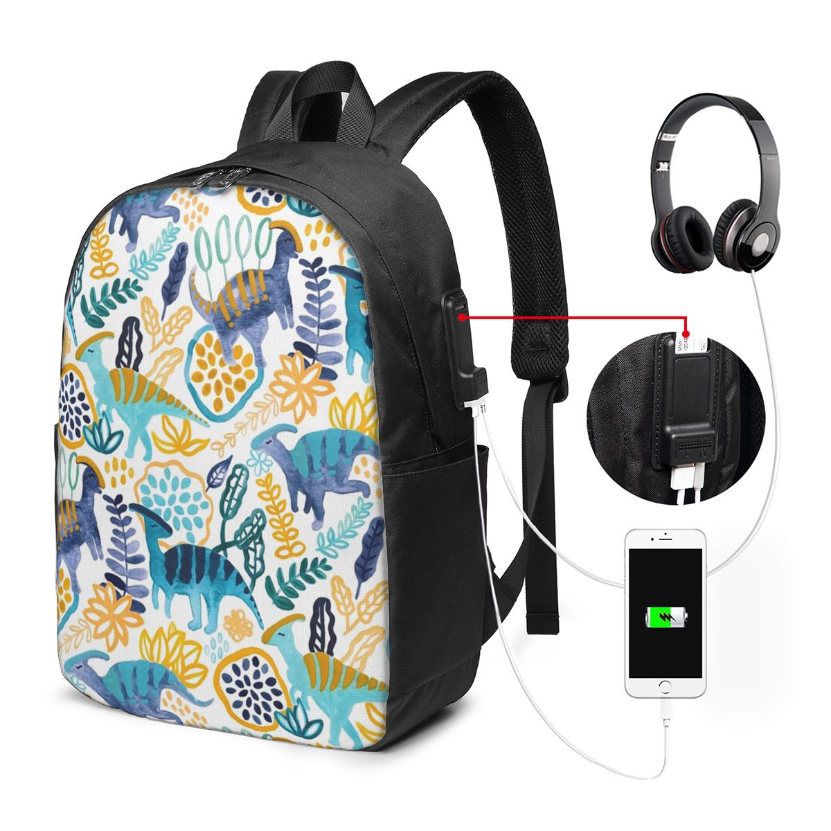 Women Bags For College - Gouache Parasaurolophuses Backpack Travel Notebook Bag