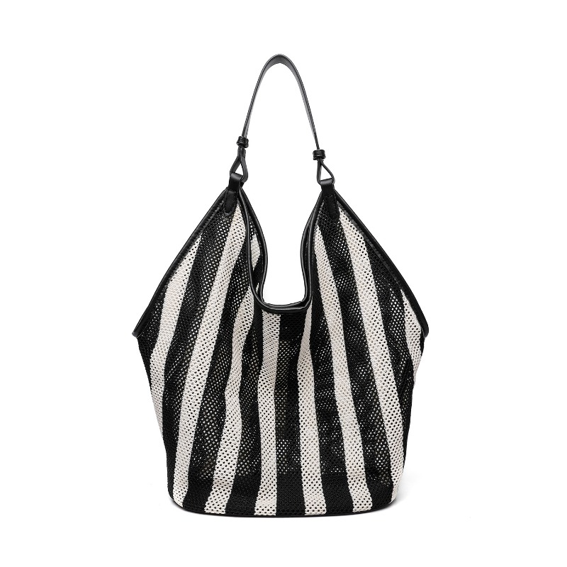 Striped Woven Large Capacity T - Shopper Tote Canvas ulasan dan harga
