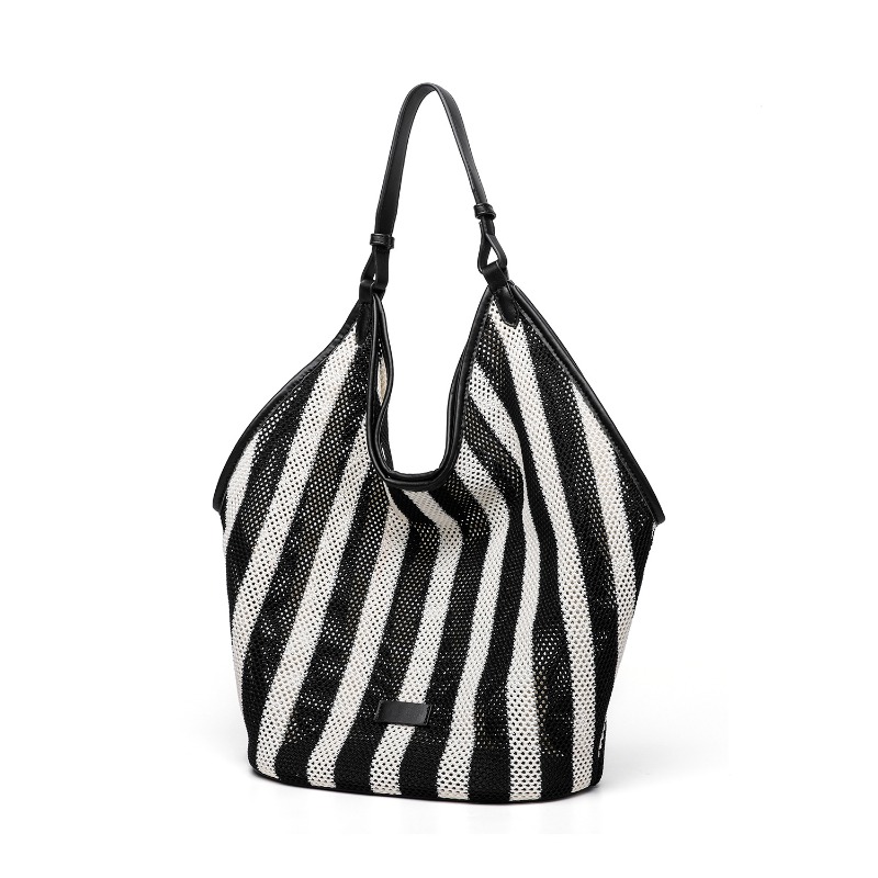 Striped Woven Large Capacity T - Shopper Tote Canvas ulasan dan harga