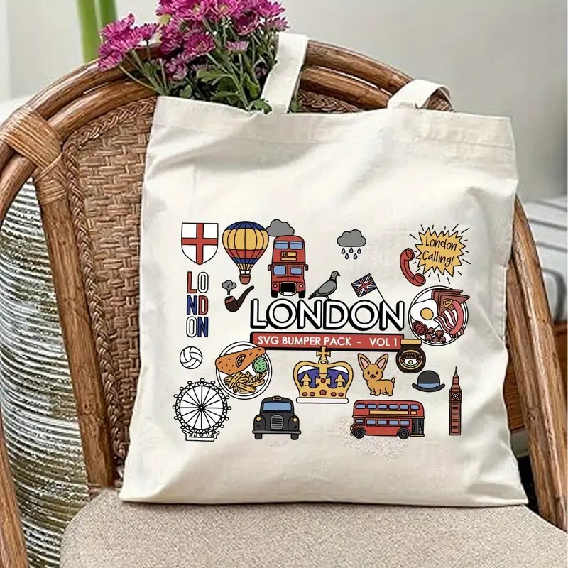 London UK Graphic Canvas Tote  - Women Bags In Uk ulasan dan harga